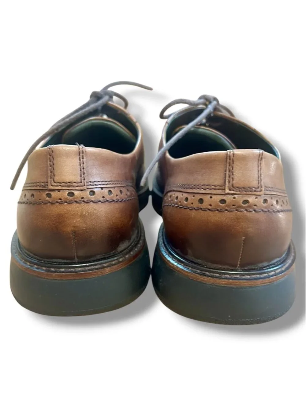 Ecco Mens Brown Leather Wingtip Brogue Tie Shoes Rubber Soles Size 46